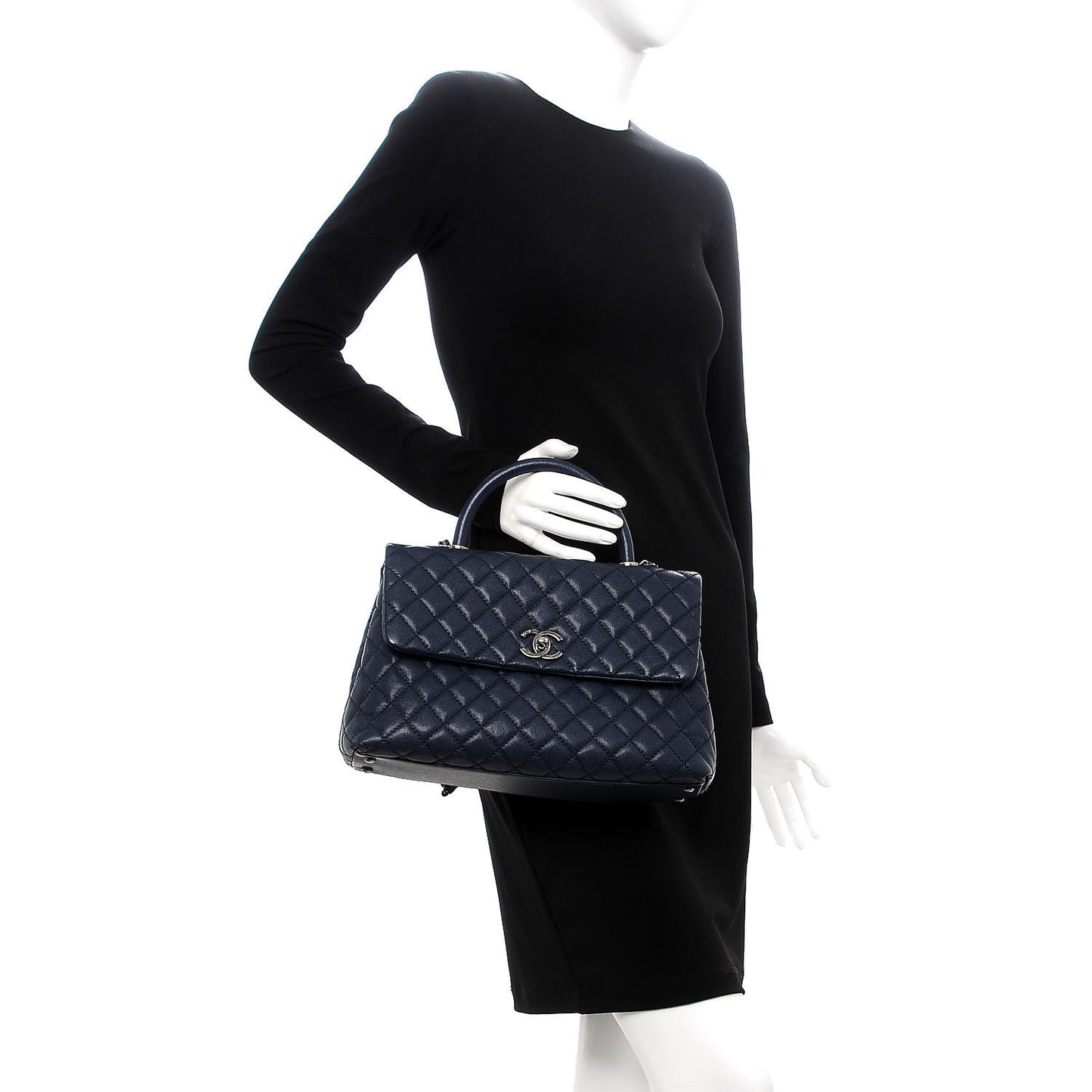 Caviar Quilted Medium Coco Handle Flap Navy Blue