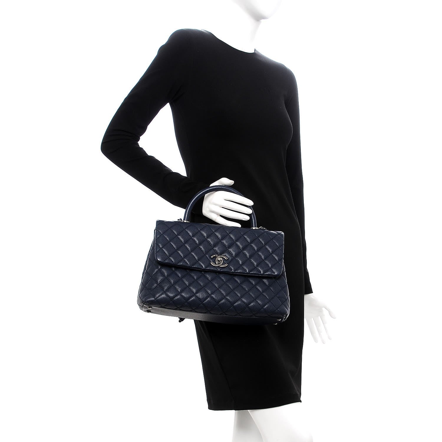 Chanel Caviar Quilted Medium Coco Handle Flap Navy Blue 3 of 11