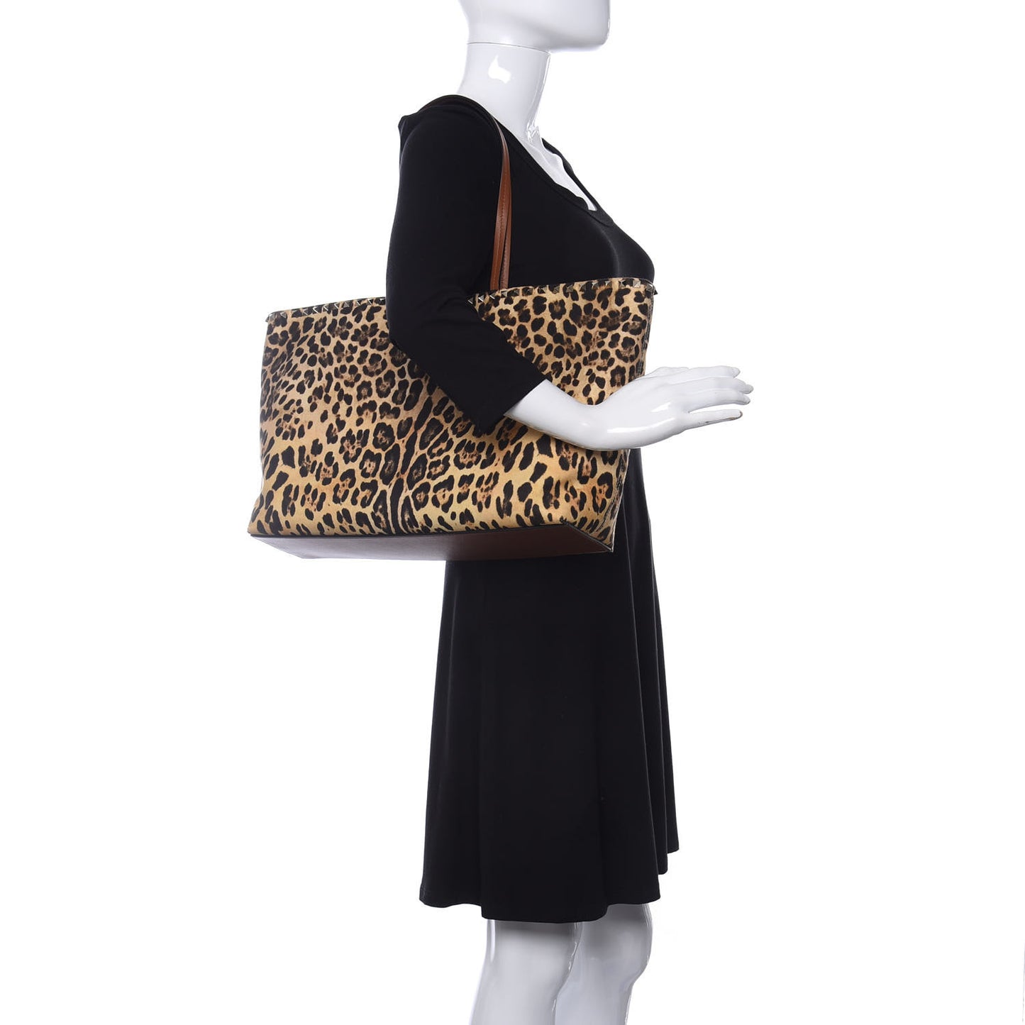Canvas Nappa Leopard Print Rockstud Tote Brown