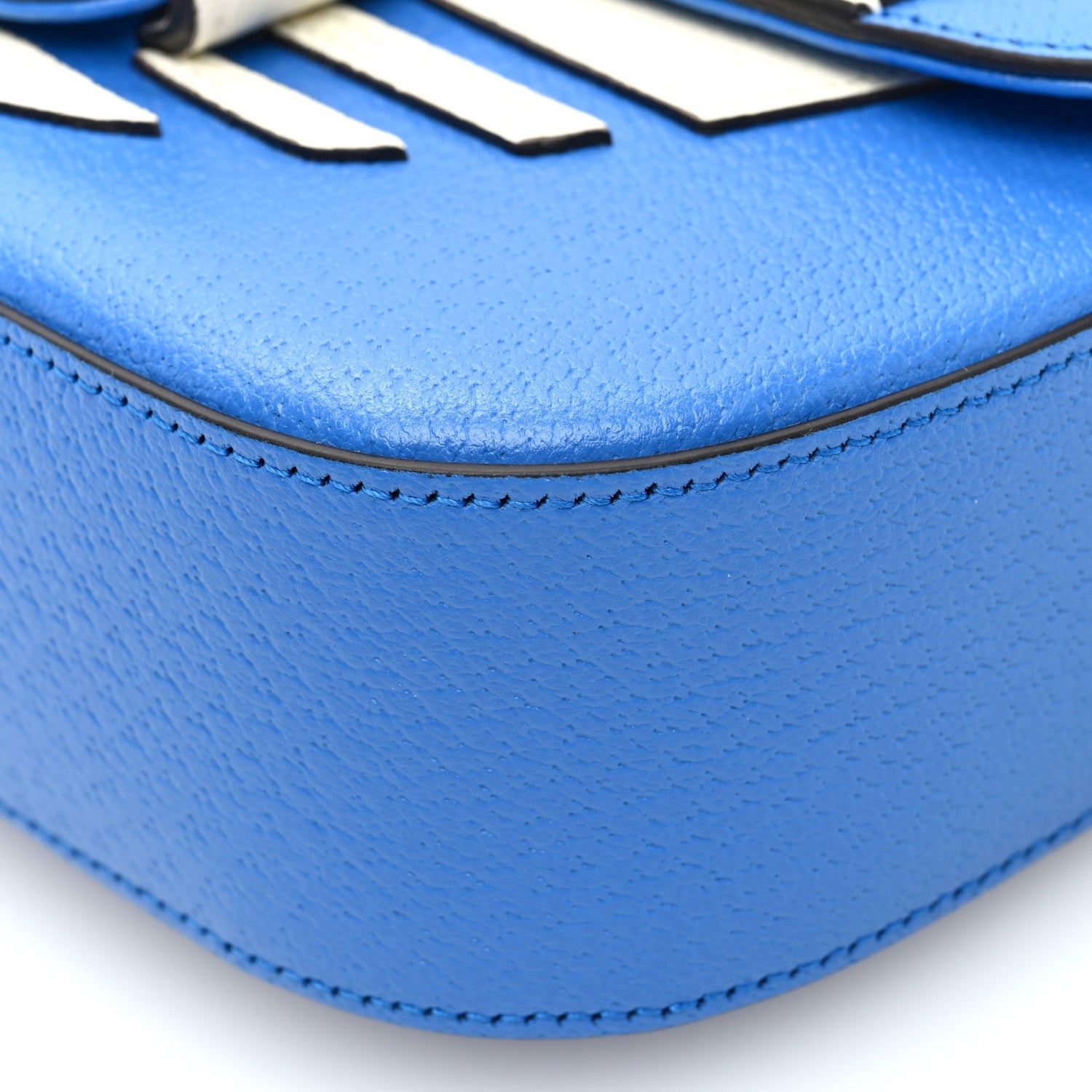 Gucci X ADIDAS Textured Dollar Calfskin Web Small Trefoil Horsebit 1955 Shoulder Bag Blue Off White 10 of 10