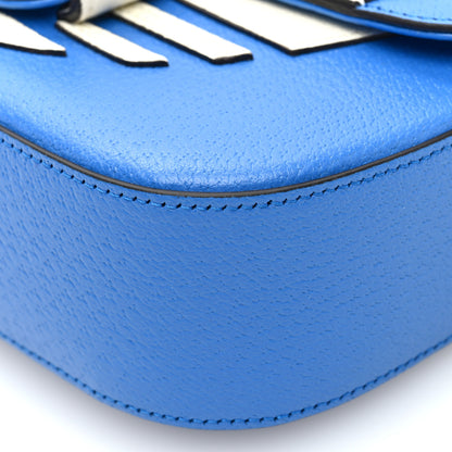 Gucci X ADIDAS Textured Dollar Calfskin Web Small Trefoil Horsebit 1955 Shoulder Bag Blue Off White 10 of 10