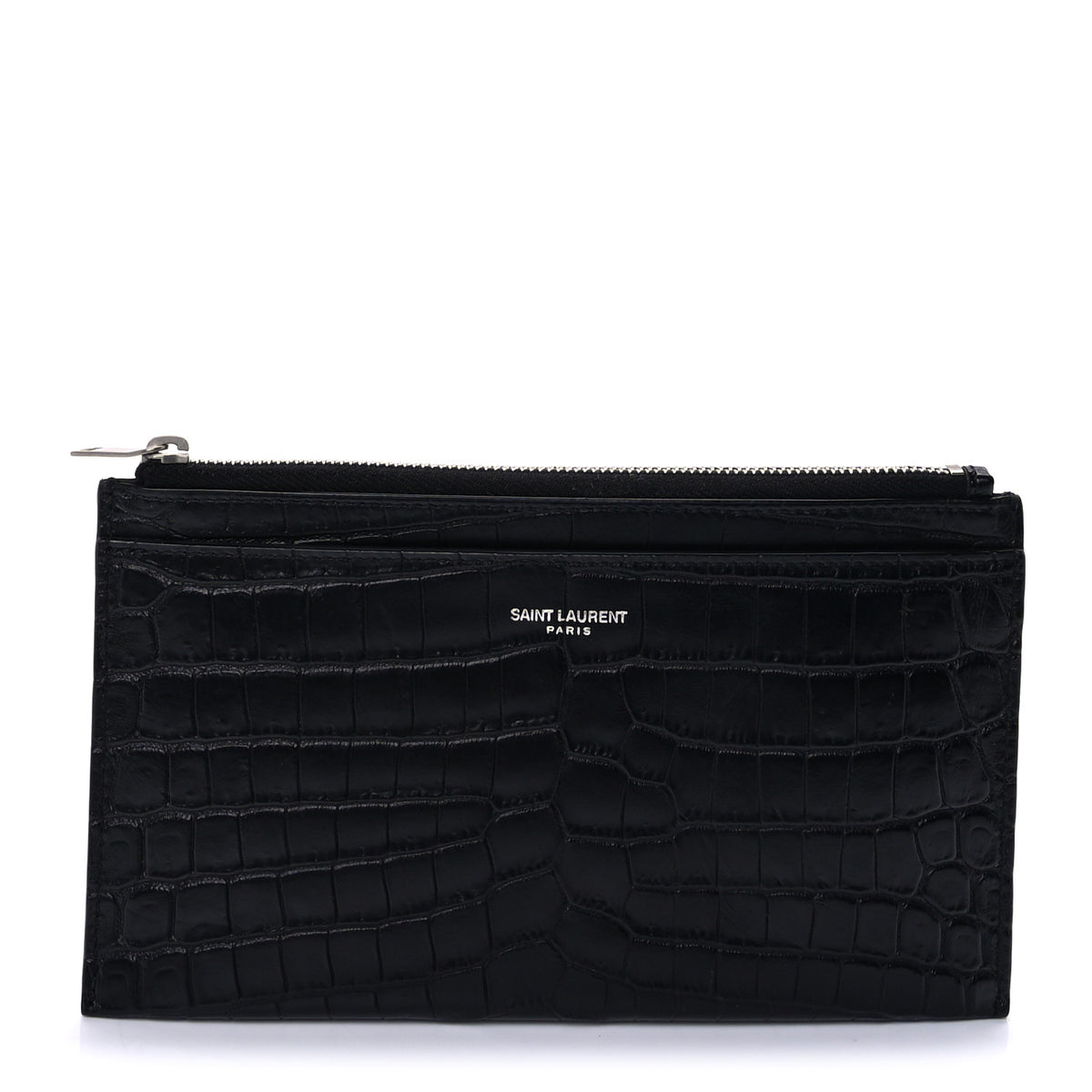 Calfskin Crocodile Embossed Monogram Bill Pouch Black