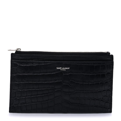 Saint Laurent Calfskin Crocodile Embossed Monogram Bill Pouch Black 1 of 6