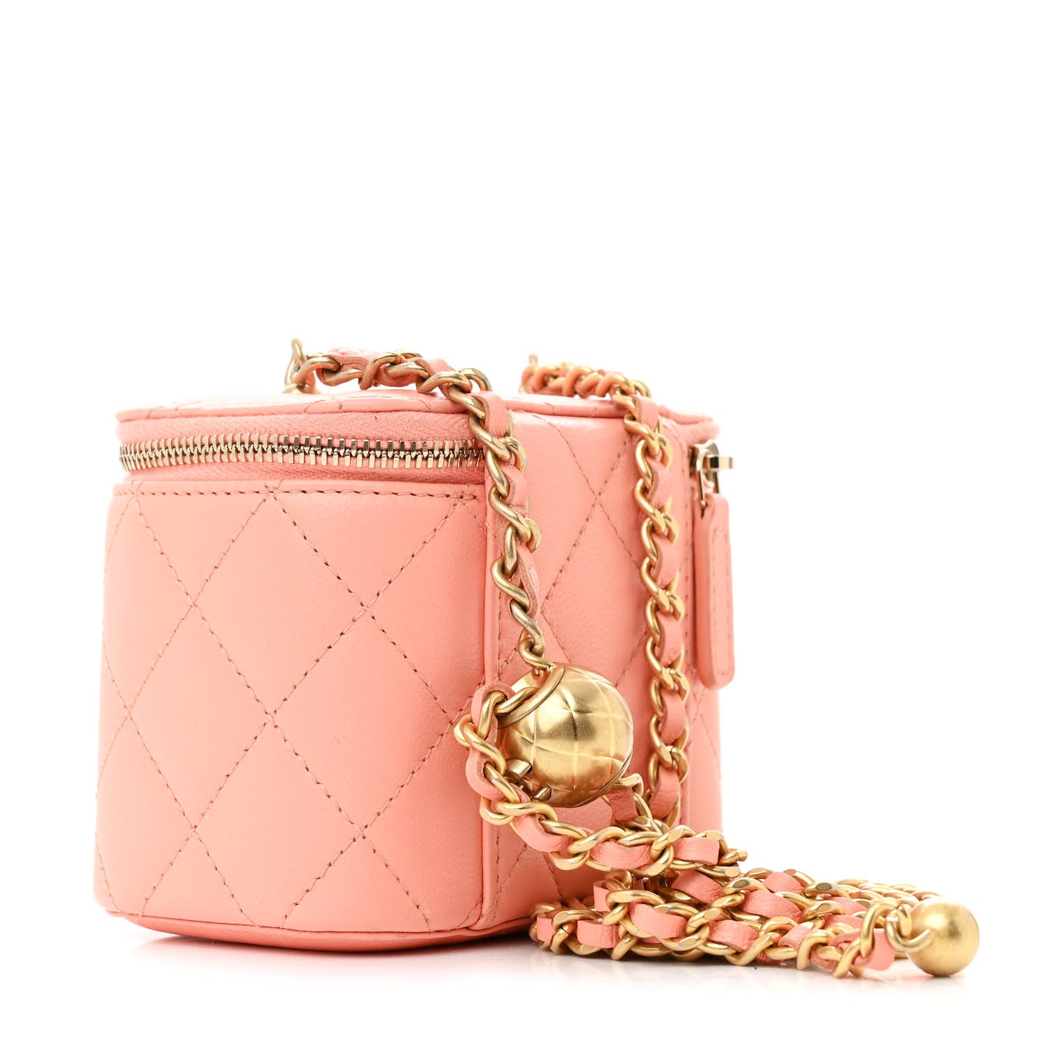 Chanel Lambskin Quilted Pearl Crush Mini Vanity Case With Chain Coral 3 of 12
