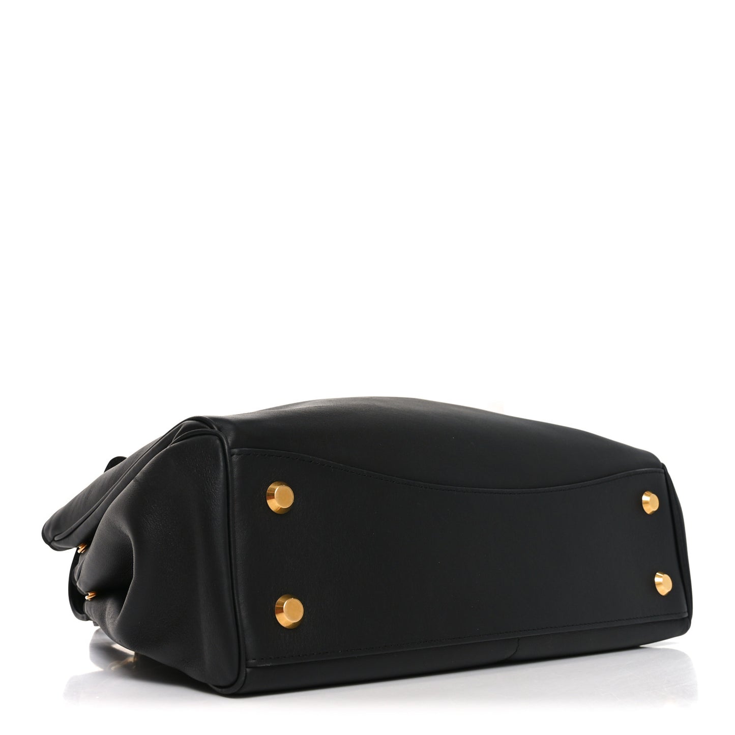 Natural Smooth Calfskin Medium Rodeo Top Handle Handbag  Black