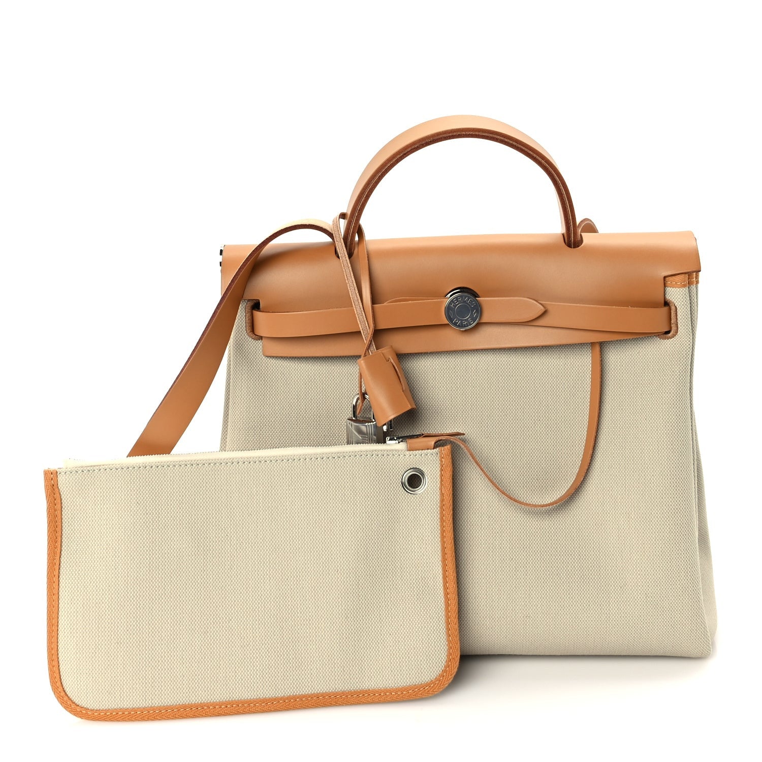 Hermes Military Toile Vache Hunter Herbag Zip Retourne 31 PM Beton Naturel 2 of 11