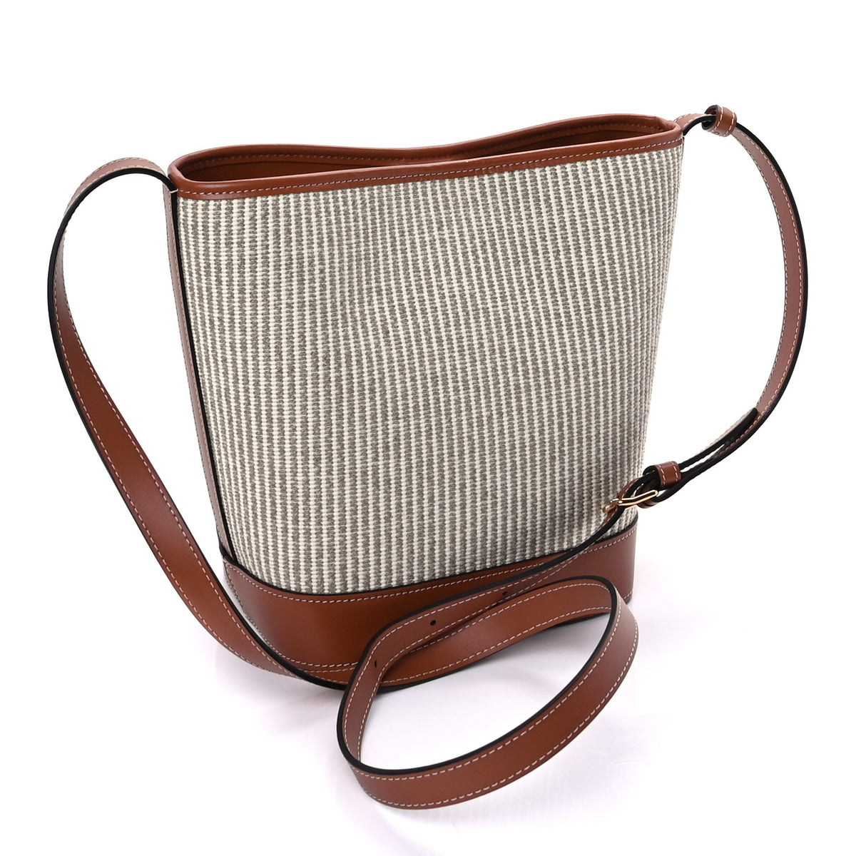 Celine Canvas Calfskin Triomphe Small Bucket Bag Beige Tan 2 of 8