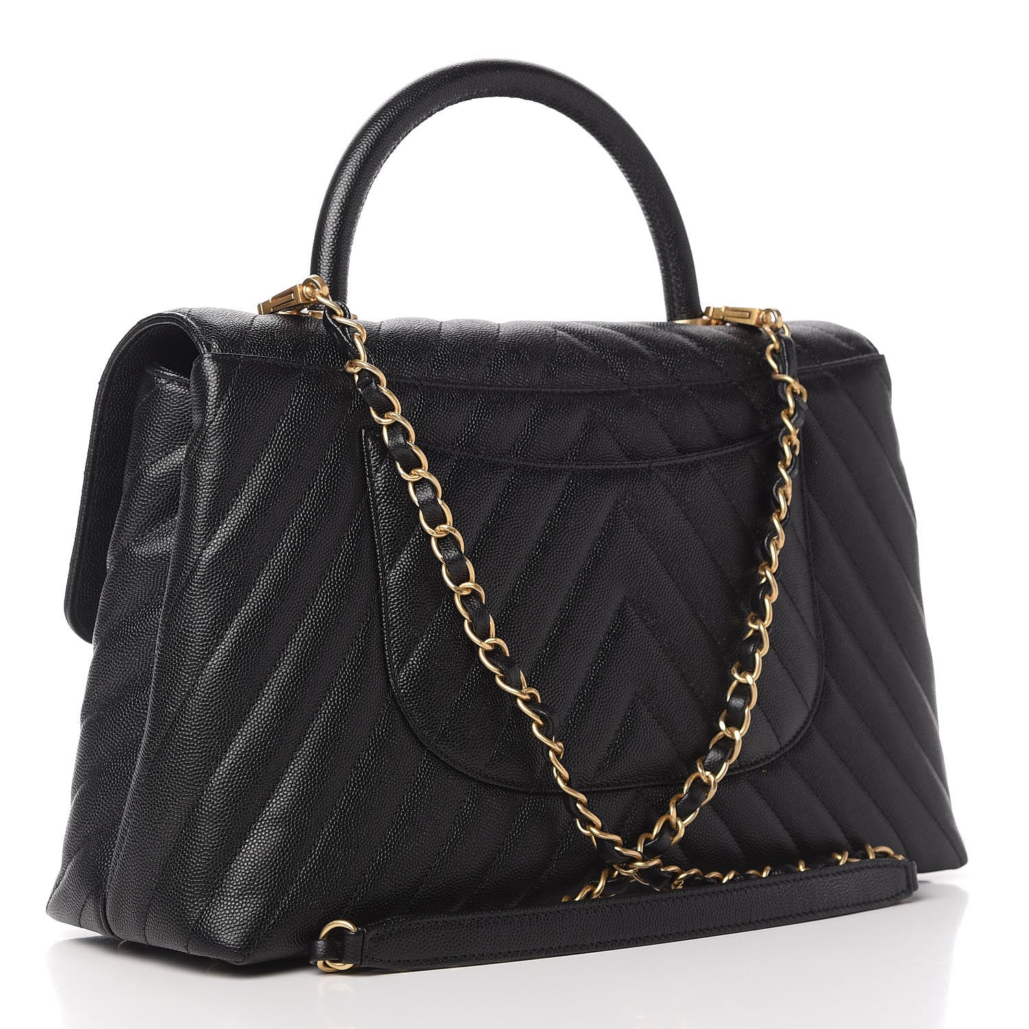 Chanel Caviar Chevron Quilted Medium Coco Handle Flap Black 3 of 19