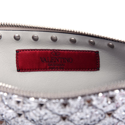 Valentino Garavani Glitter Rockstud Spike Zip Pouch Silver 6 of 6