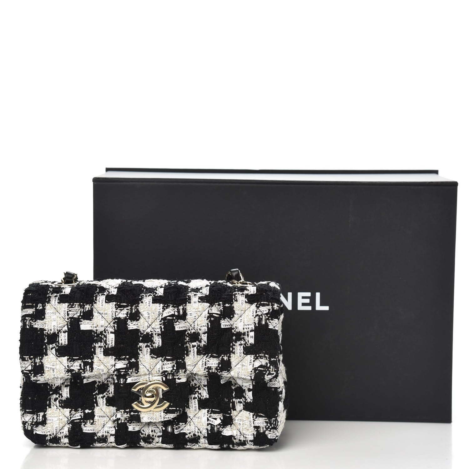 Chanel Tweed Quilted Mini Rectangular Flap Black Ecru White 11 of 11
