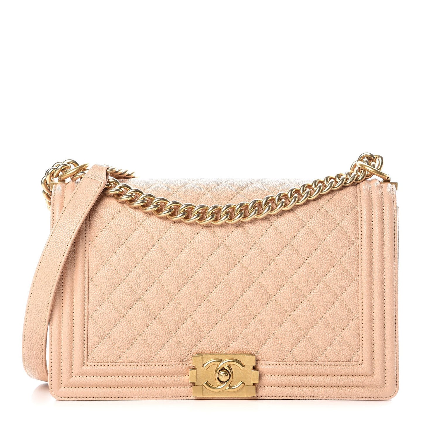 Caviar Quilted New Medium Boy Flap Beige Clair