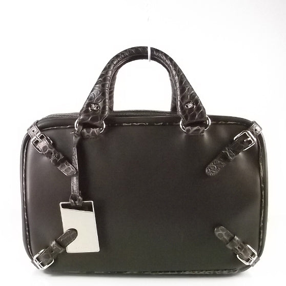 Crocodile Embossed Leather Trunkette Bag Chocolate Brown