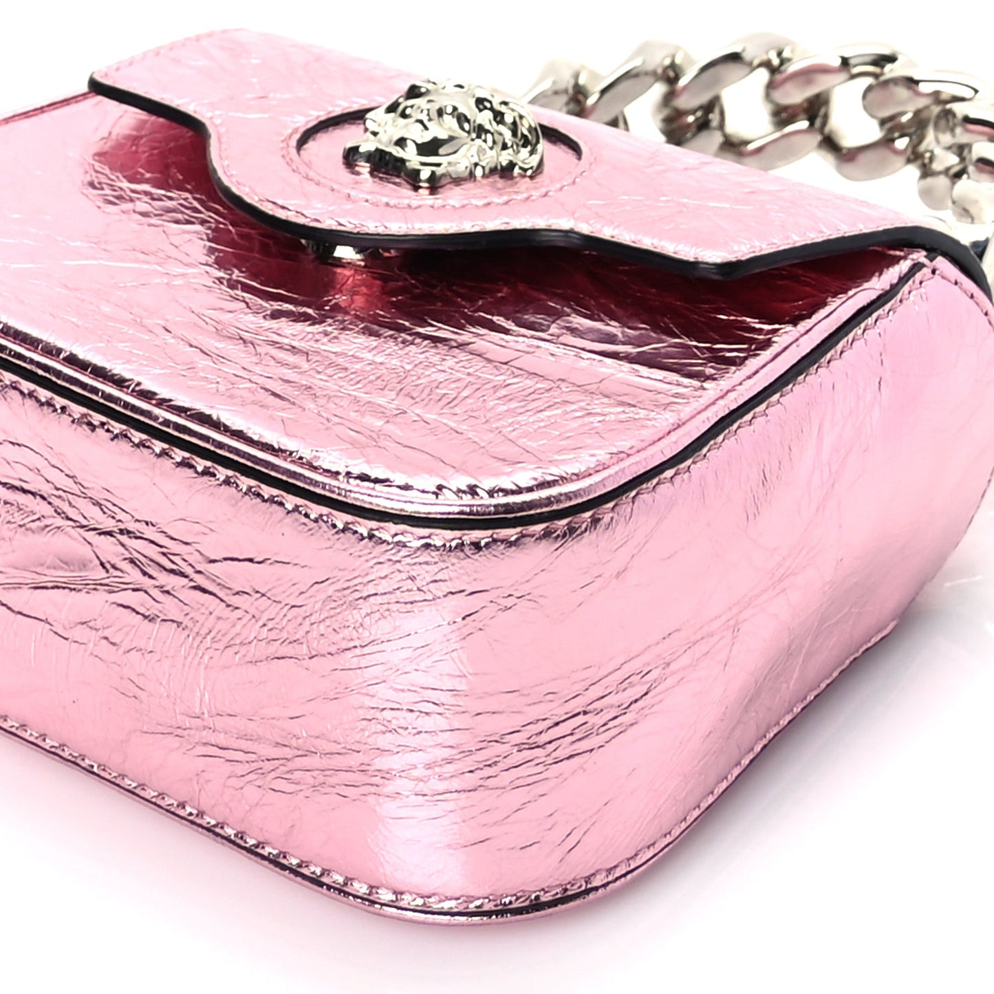 Metallic Crackled Lambskin Mini La Medusa Bag Pink