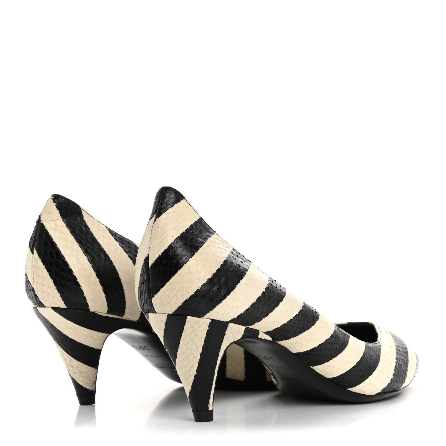 Saint Laurent Elaphe Snakeskin Striped Kiki Kitten Heel Pumps 38.5 Black Off White 5 of 7