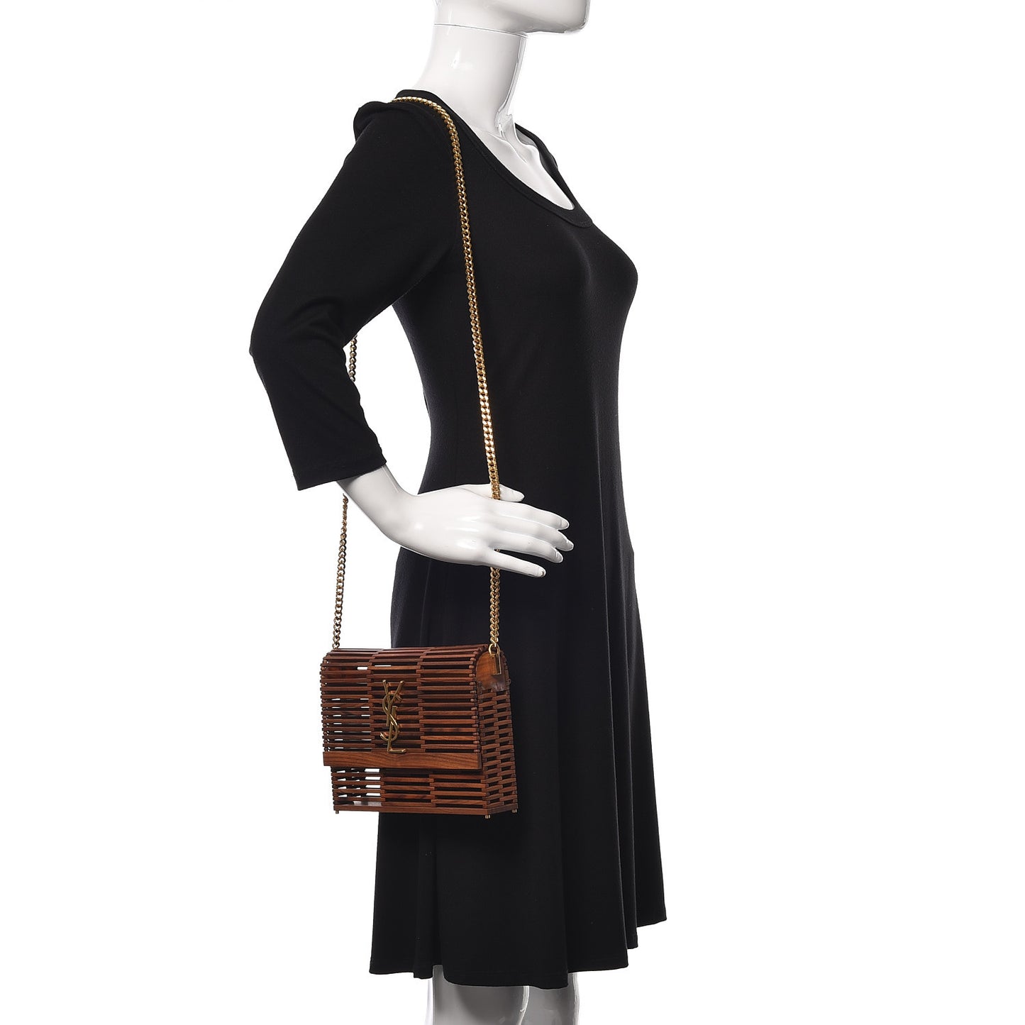 Wood Small Monogram Kate Box Bag Brown