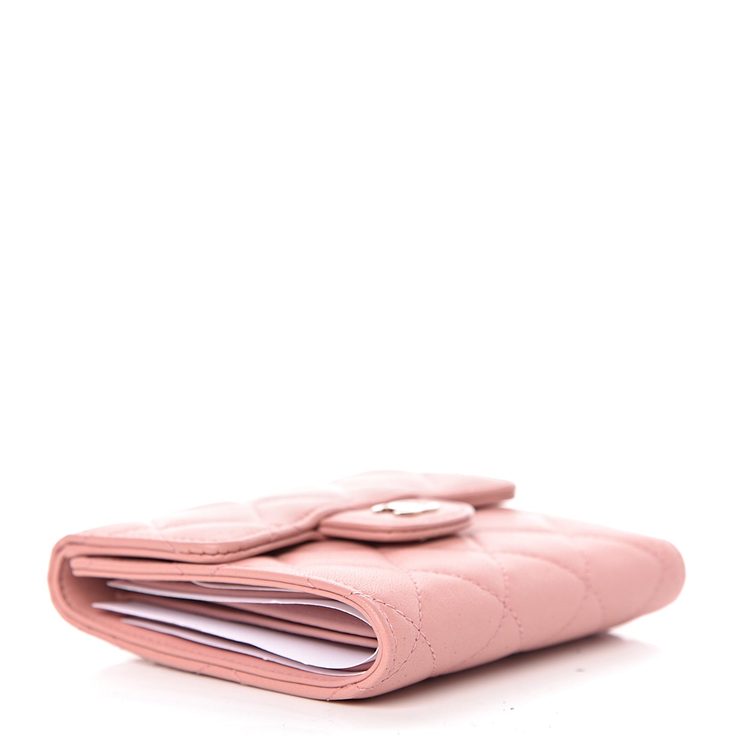 Lambskin Quilted Small Compact Wallet Pink