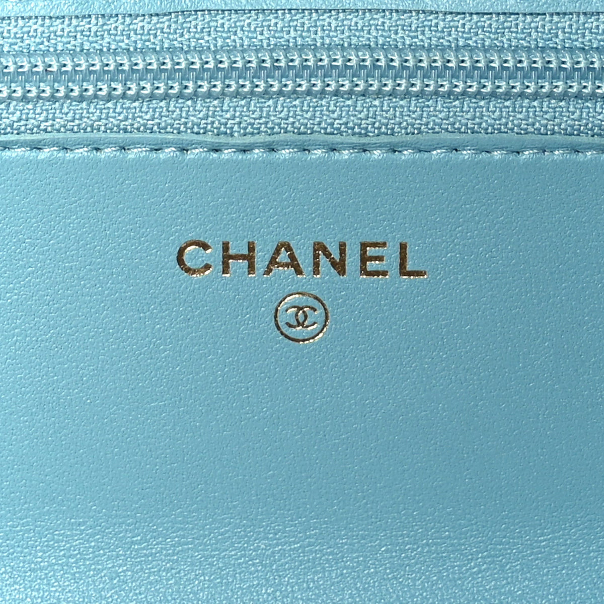 Lambskin Quilted Trendy CC Wallet On Chain WOC Light Blue