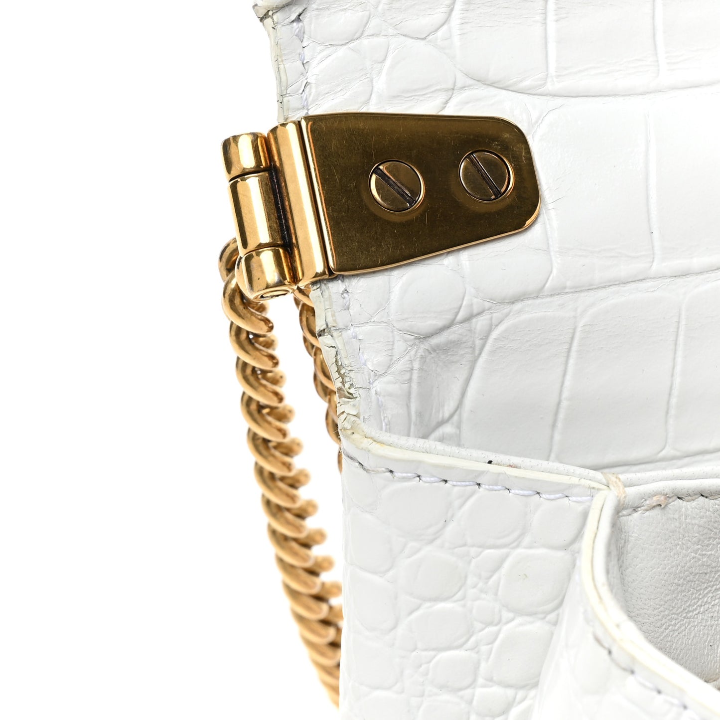 Shiny Extra Supple Calfskin Crocodile Embossed Small Triplet Bag Optic White