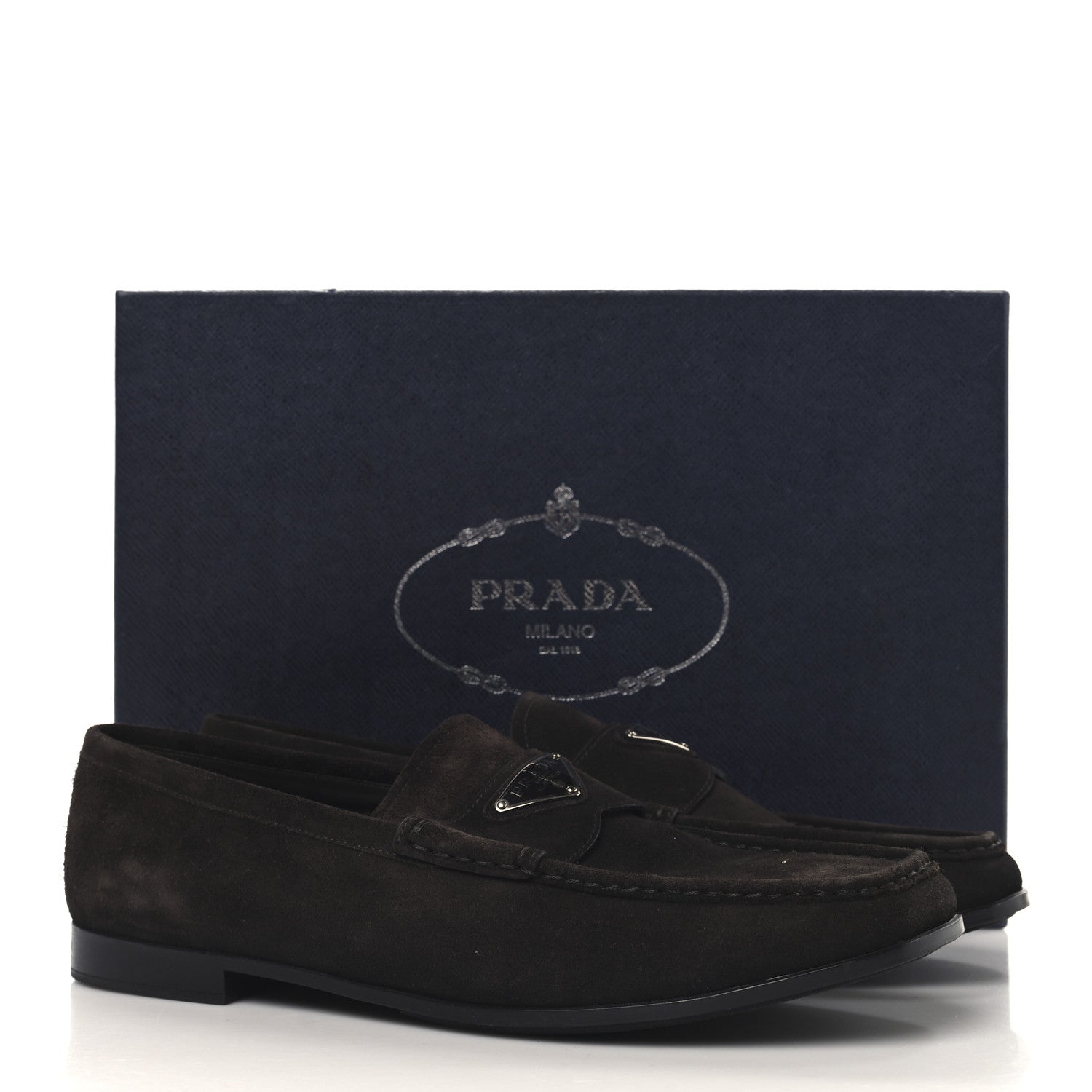 Prada Vitello Scamosciato Triangle Mens Loafers 9.5 Brown 10 of 10