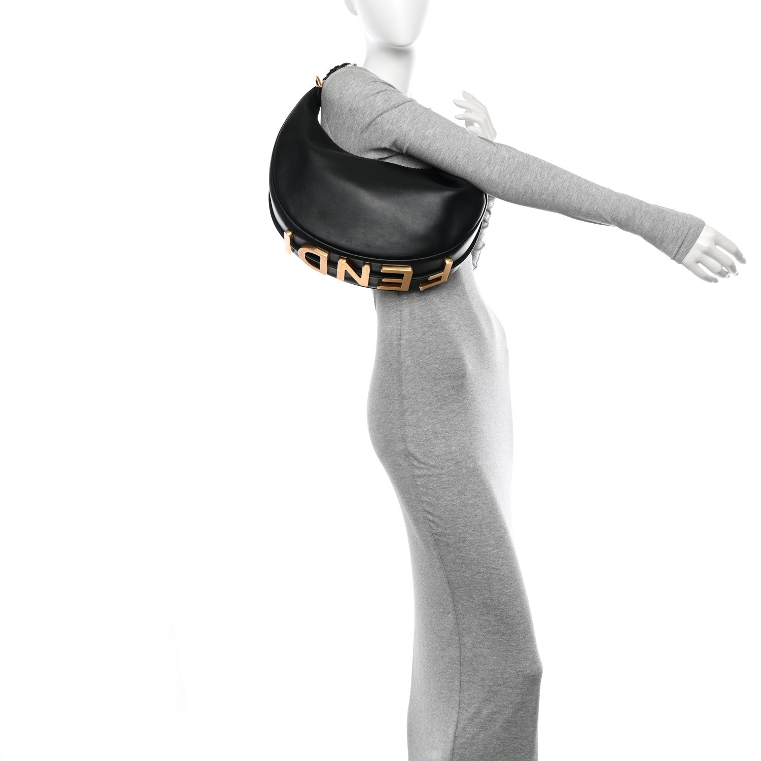 Fendi Vitello Grace Matte Medium Fendigraphy Hobo Bag Black 2 of 10