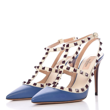 Valentino Garavani Nappa Rockstud Ankle Strap 100mm Pumps 38.5 Indaco Light Ivory 3 of 8