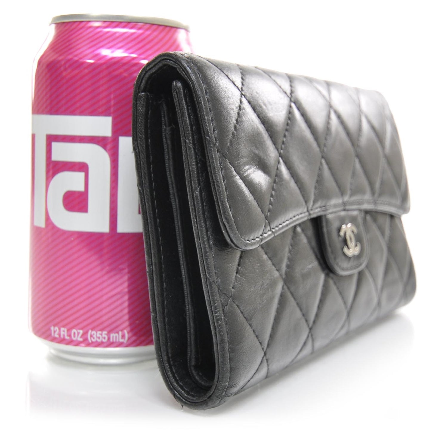 Lambskin Quilted Large Flap Wallet Black