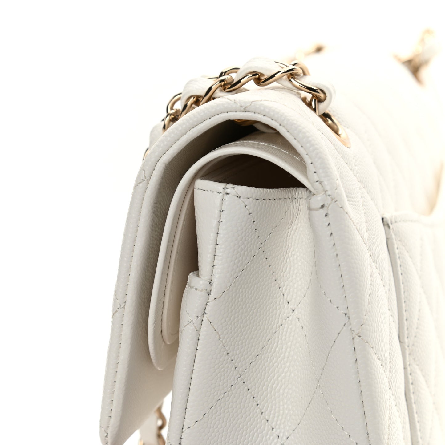 Caviar Quilted Medium Double Flap White