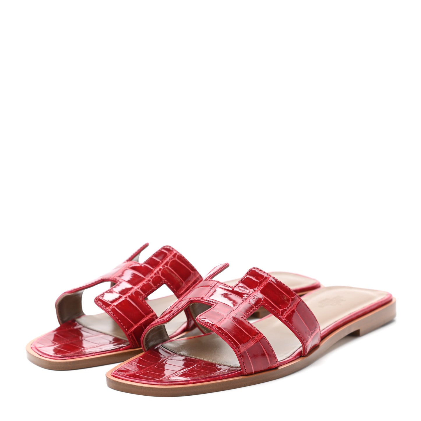 Shiny Alligator Oran Sandals 38 Braise