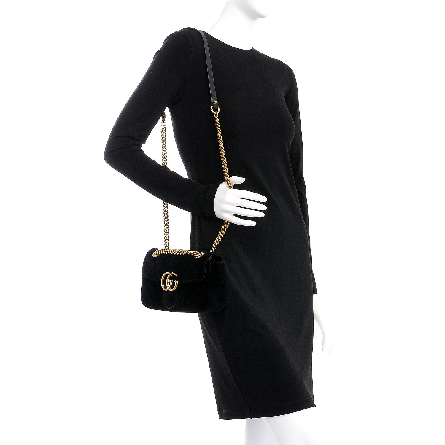 Gucci Velvet Matelasse Mini GG Marmont Shoulder Bag Black 2 of 7