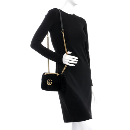 Gucci Velvet Matelasse Mini GG Marmont Shoulder Bag Black 2 of 7