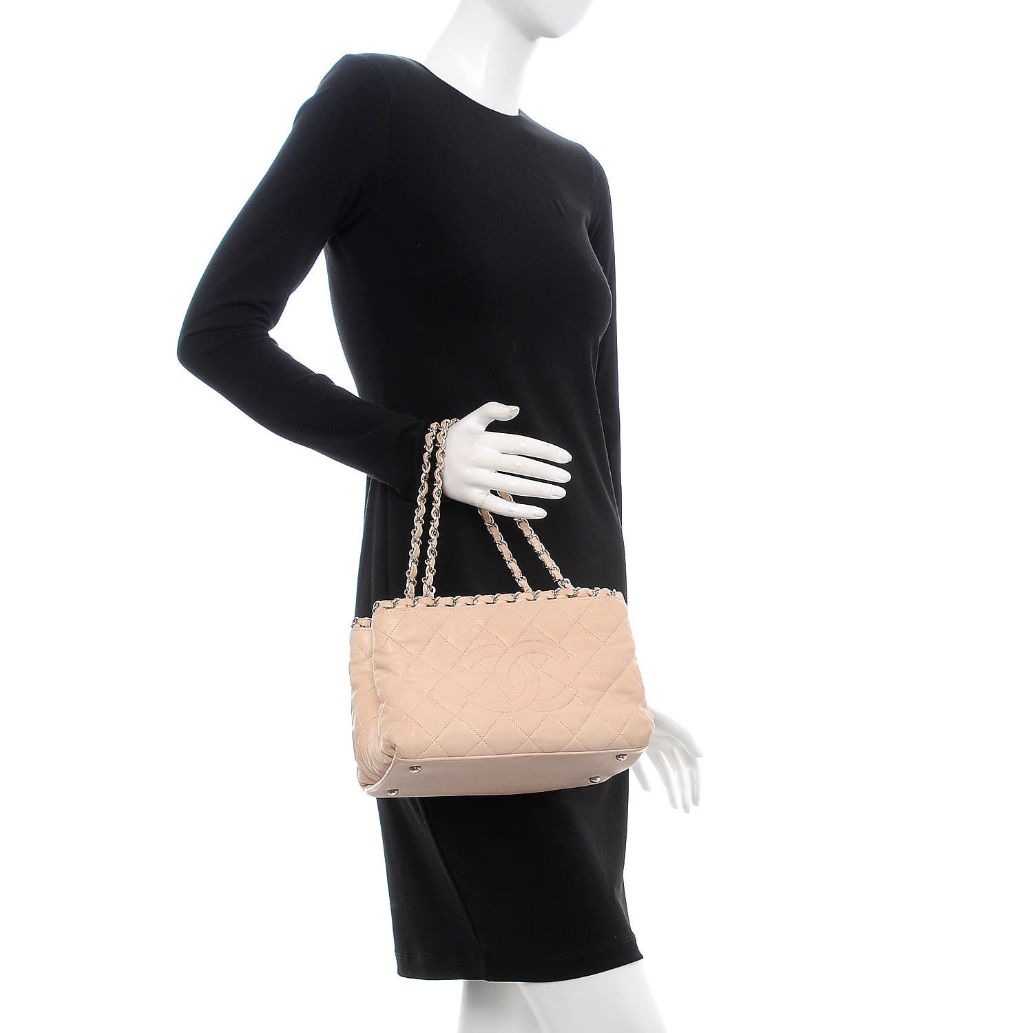 Chanel Lambskin Quilted Mini Chain Me Tote Light Beige 2 of 13