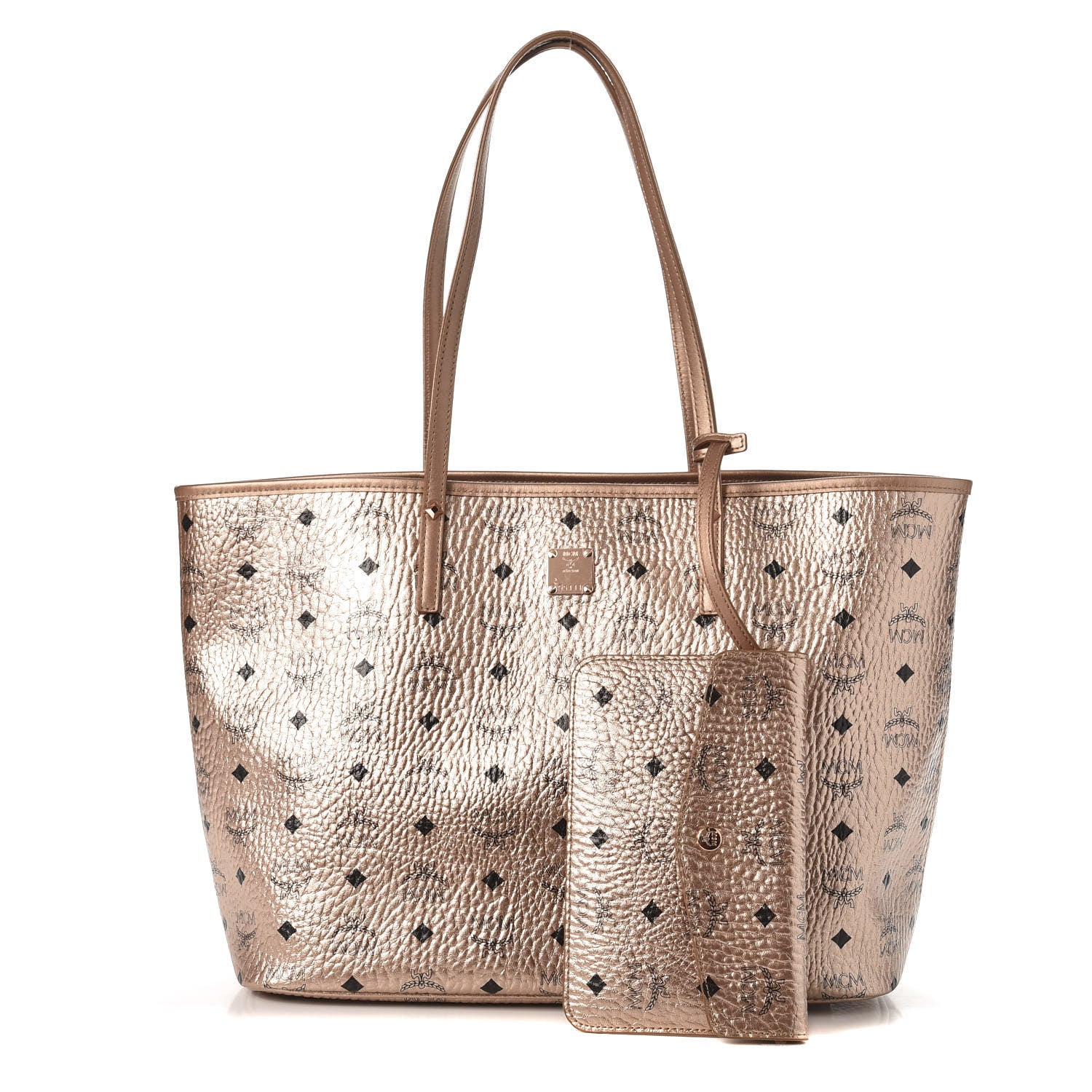 MCM Metallic Visetos Medium Reversible Shopper Tote Champagne Gold 1 of 15