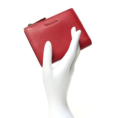 Prada Saffiano Zip Top Compact Wallet Fuoco 2 of 14