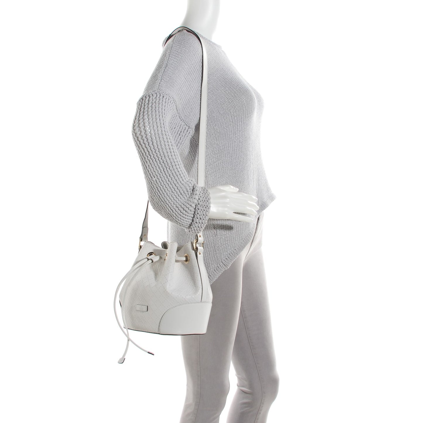 Hilary Lux Bright Diamante Small Bucket Bag Great White