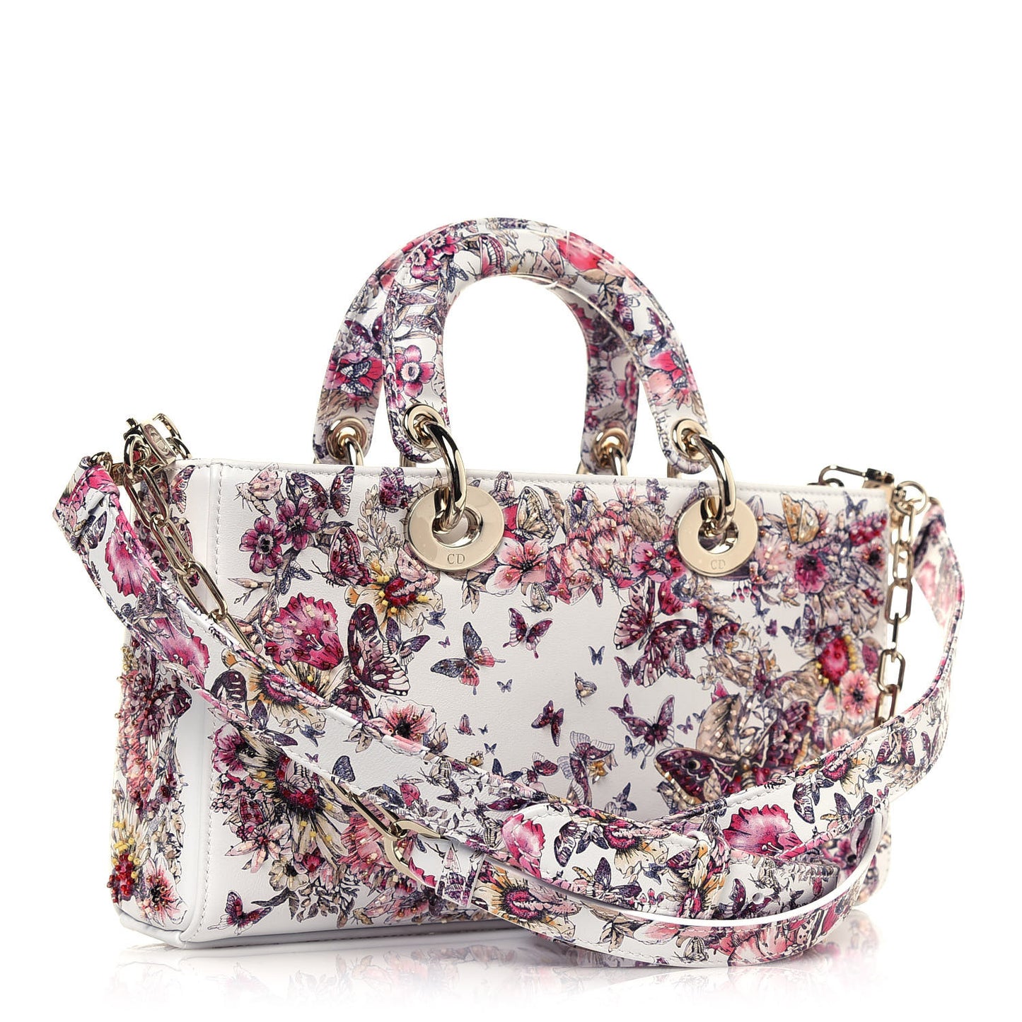 Calfskin Embroidered Butterfly Printed Lady D-Joy Multicolor