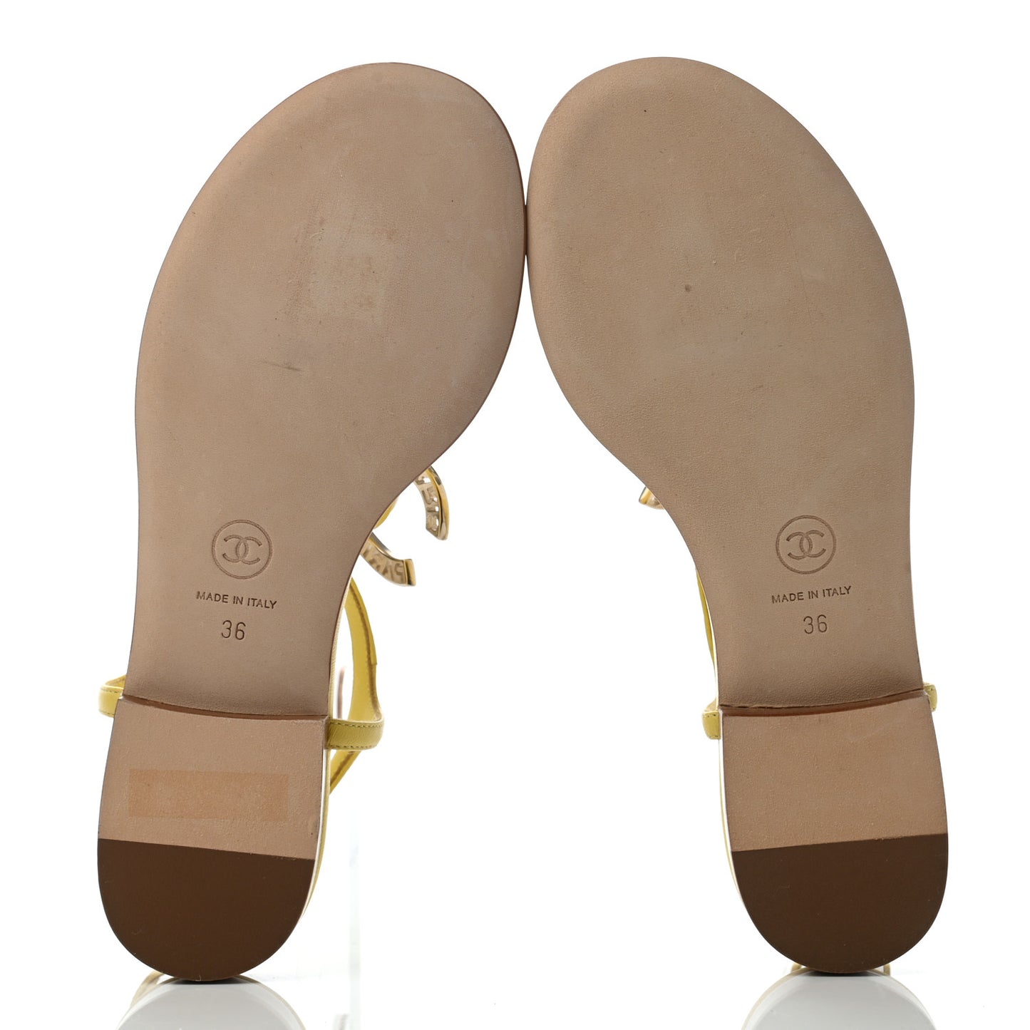 Lambskin CC Logo Thong Sandals 36 Yellow
