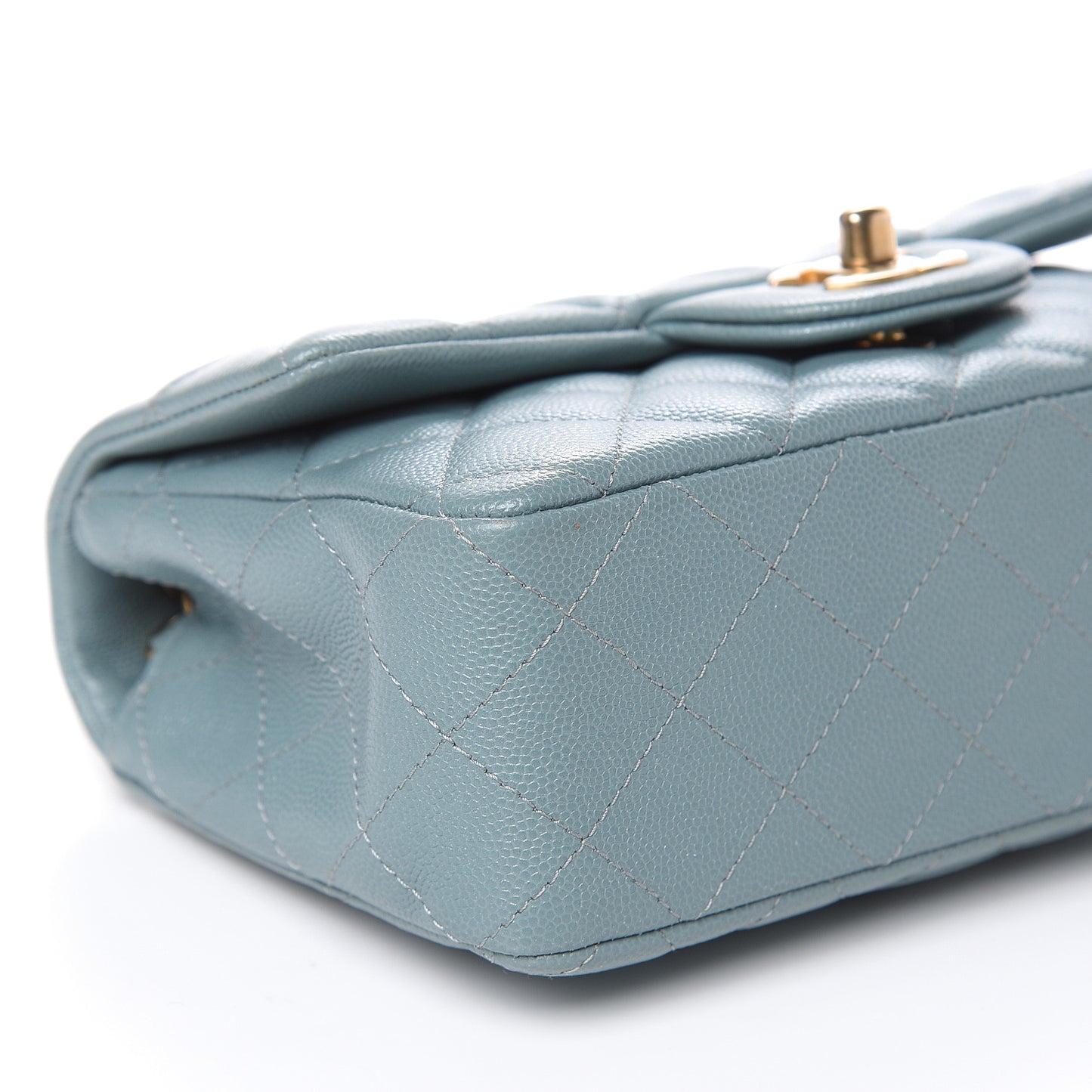 Iridescent Caviar Quilted Mini Rectangular Flap Light Blue