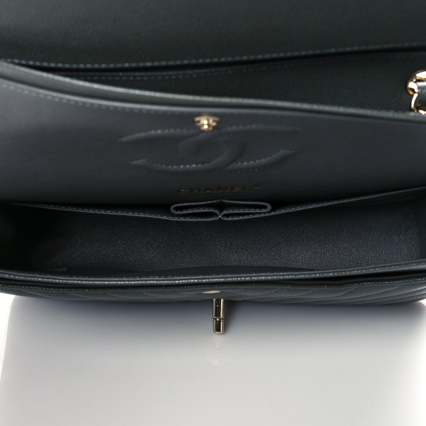 Caviar Chevron Quilted Medium Double Flap Dark Grey