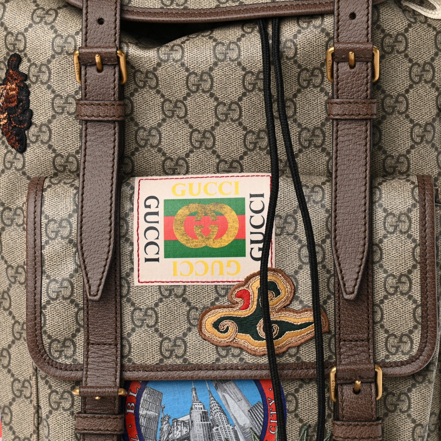 Soft GG Supreme Monogram Courrier Web Double Buckle Backpack Beige New Acero