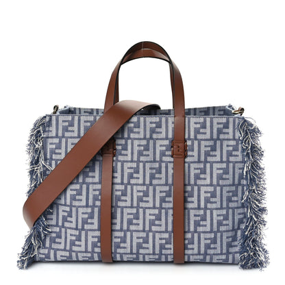 Fendi Denim Vitello King F is  FF Embroidered Summer Tote Myrtle Dark Nut 1 of 8