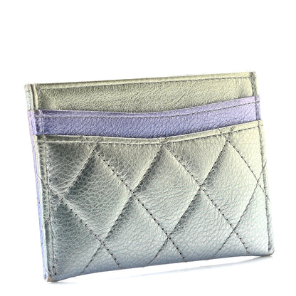 Chanel Gradient Metallic Calfskin Quilted Card Holder Silver Blue Yellow Purple 3 of 8