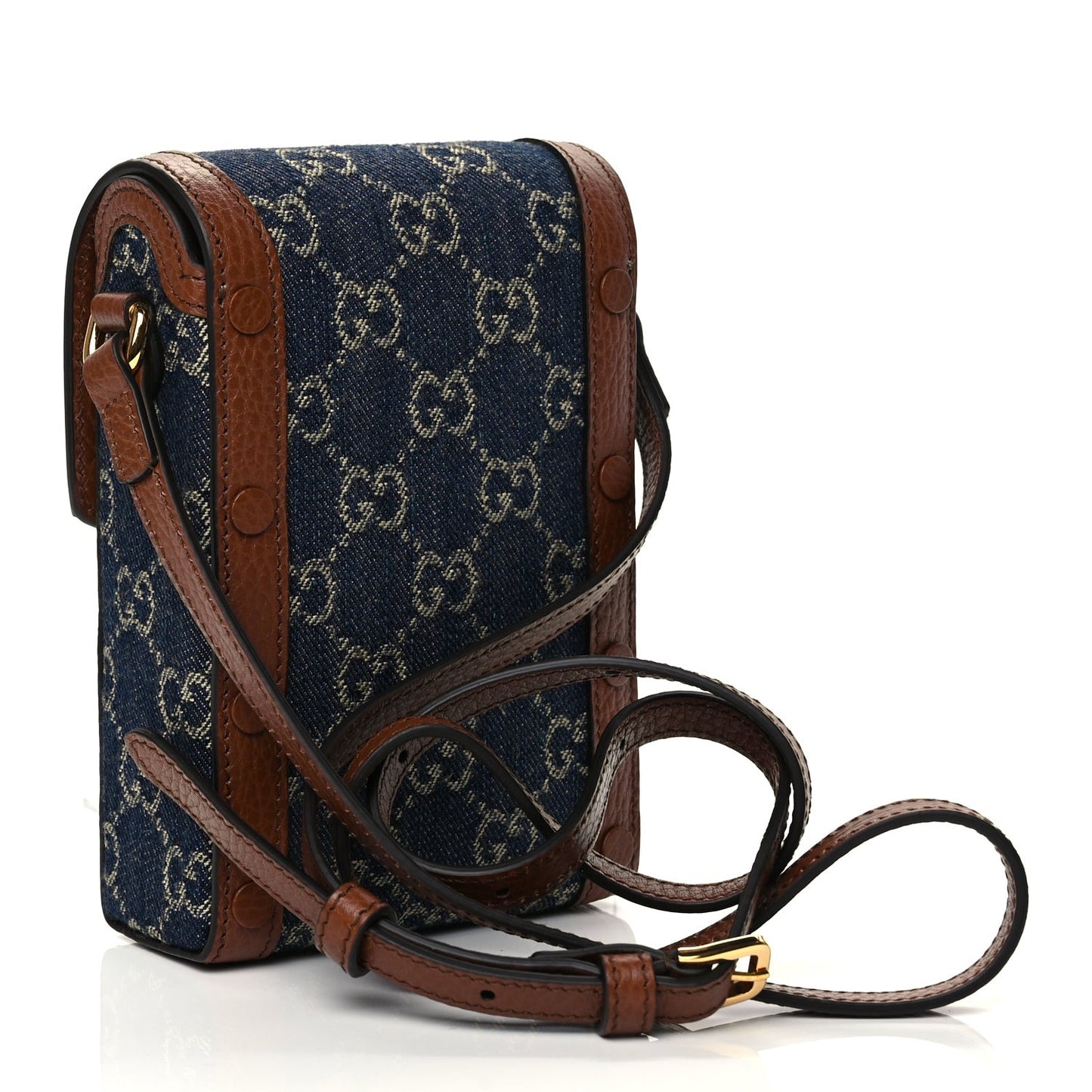 New Denim GG Monogram Dollar Calfskin Mini Horsebit 1955 Crossbody Bag Blue Tea Cuir Epilog