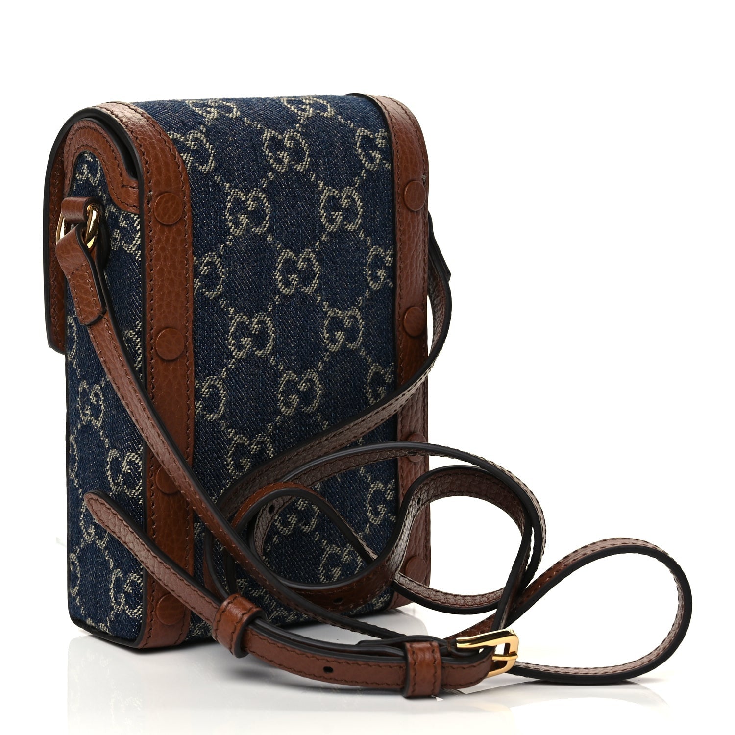 Gucci New Denim GG Monogram Dollar Calfskin Mini Horsebit 1955 Crossbody Bag Blue Tea Cuir Epilog 2 of 10