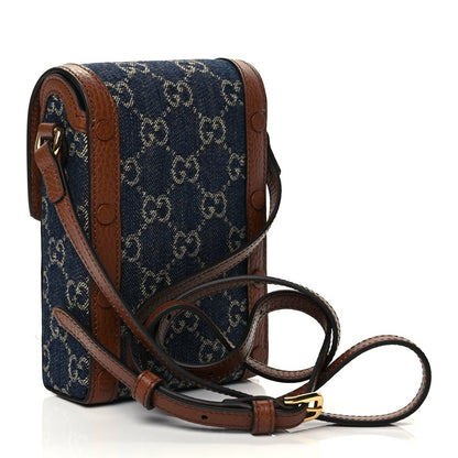 Gucci New Denim GG Monogram Dollar Calfskin Mini Horsebit 1955 Crossbody Bag Blue Tea Cuir Epilog 2 of 10