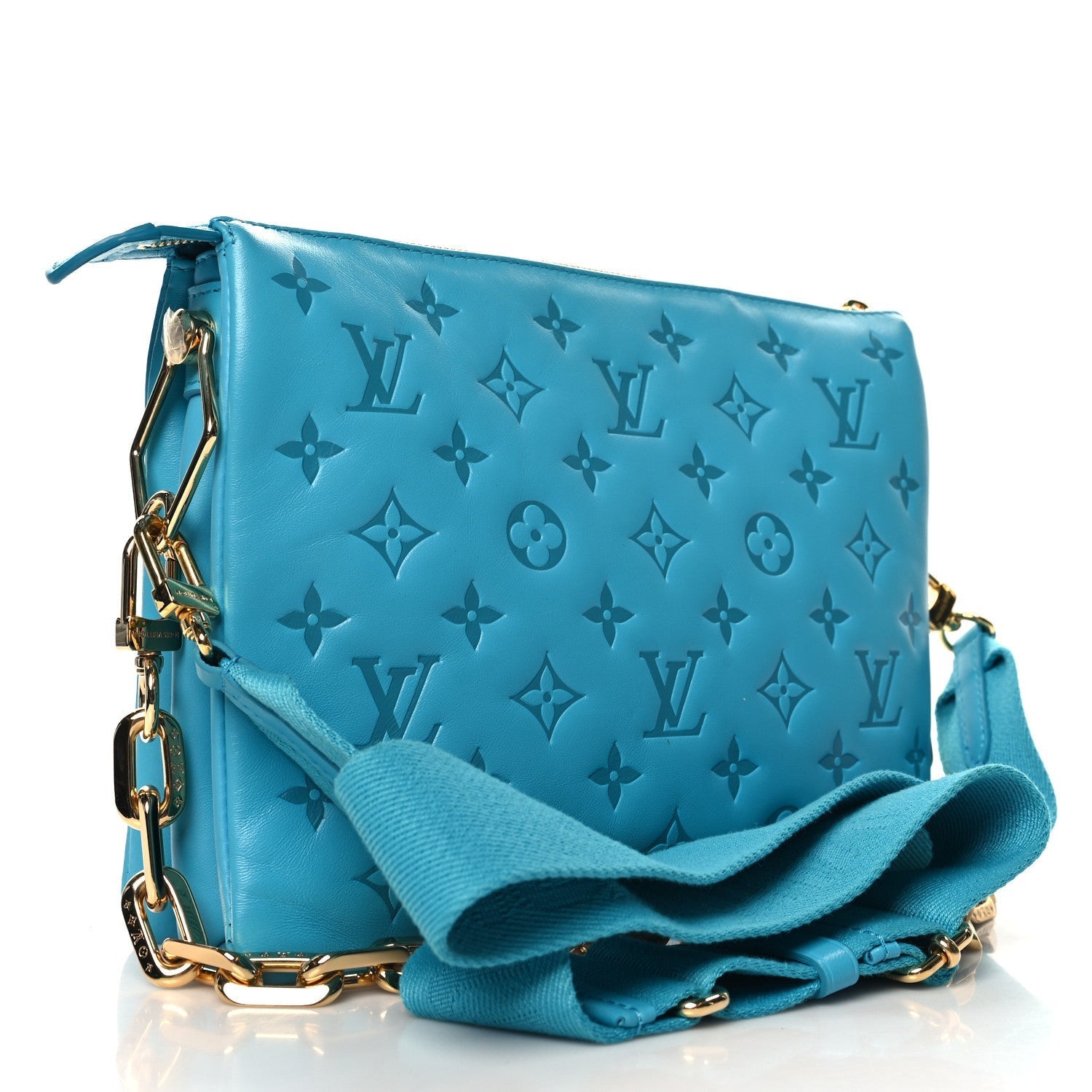 Louis Vuitton Lambskin Embossed Monogram Coussin PM Turquoise 3 of 7