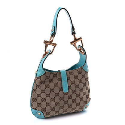 Gucci Monogram Mini Piston Lock Jackie O Hobo Blue 2 of 8