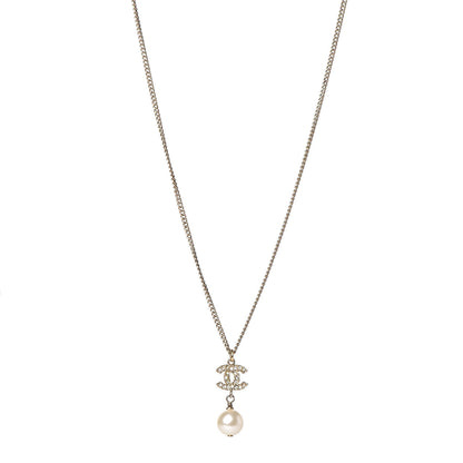 Chanel Crystal Pearl CC Drop Necklace Gold 1 of 6