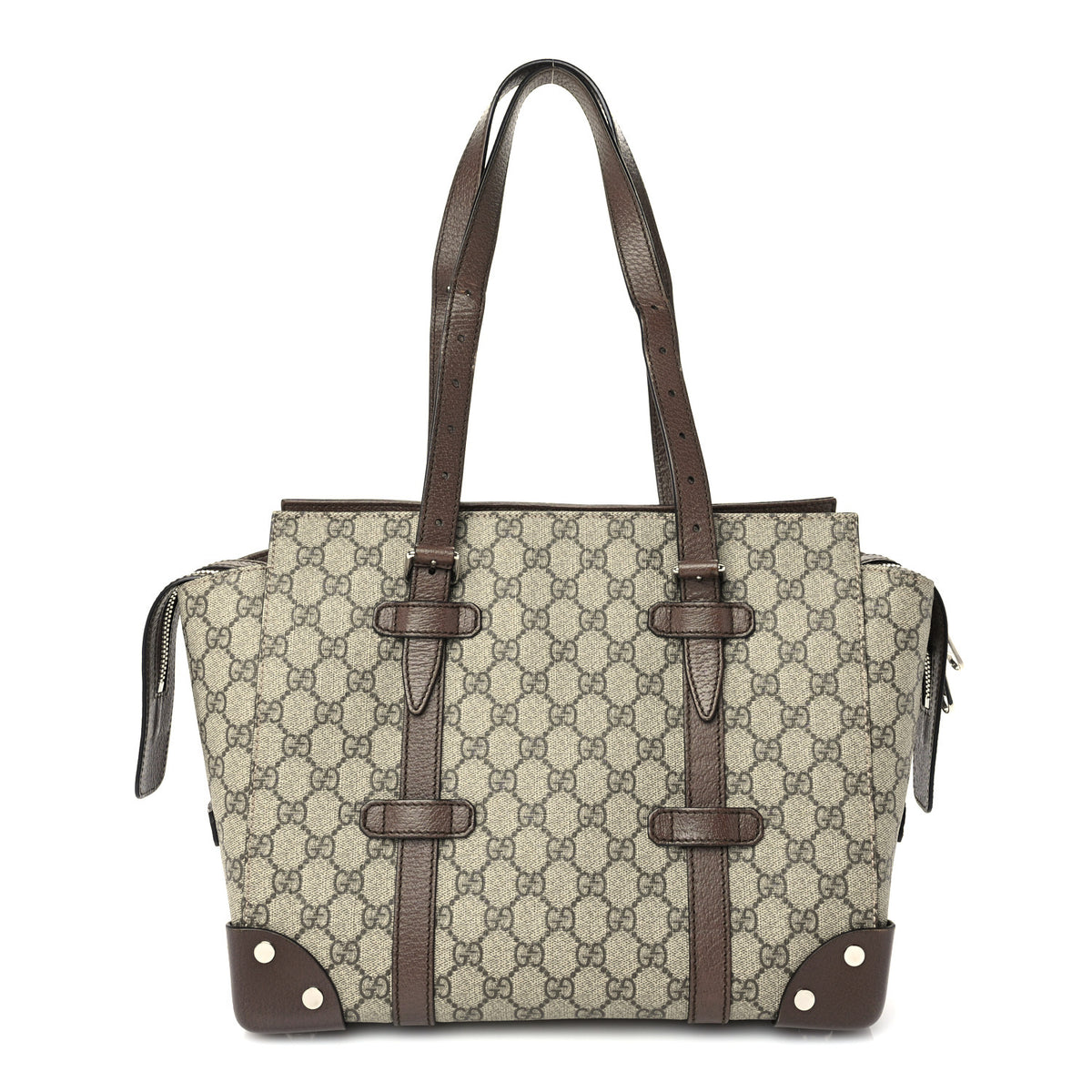 Gucci GG Supreme Monogram Textured Dollar Calfskin Small Detail Tote Beige Ebony New Acero 1 of 8