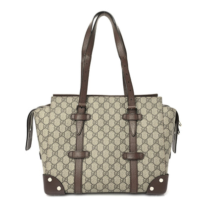 Gucci GG Supreme Monogram Textured Dollar Calfskin Small Detail Tote Beige Ebony New Acero 1 of 8