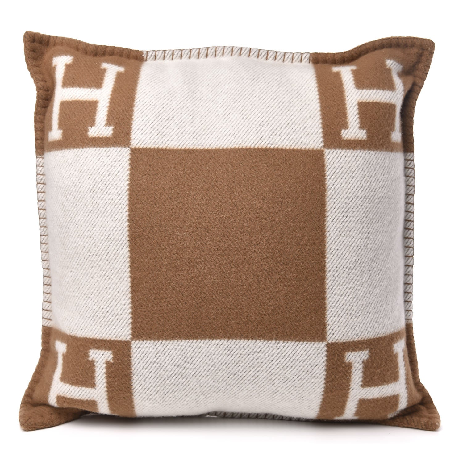 Hermes Wool Cashmere Avalon Pillow PM Ecru Camel 1 of 3